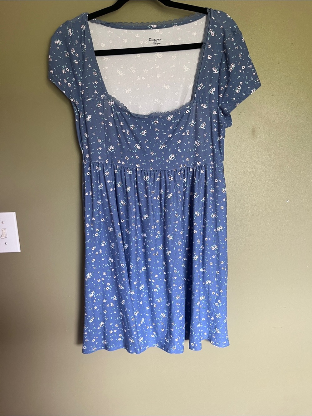 Light Blue Floral summer dress with Lace Trim